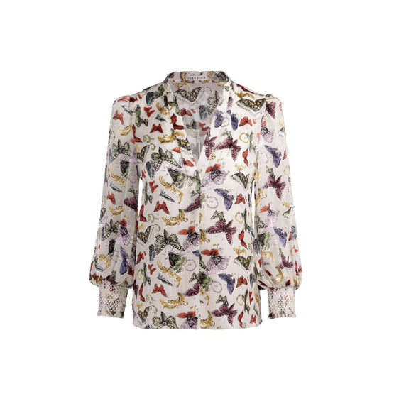 Women Sheila Blouson Sleeve Smocked Cuff Henley Top - White, Multi [價格已含稅]