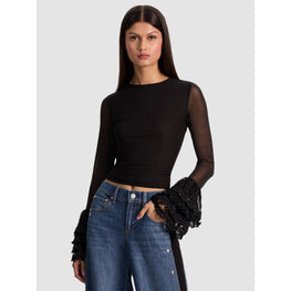 Women Delaina Ls Crop Top Ruffle Cuff - Black [價格已含稅]