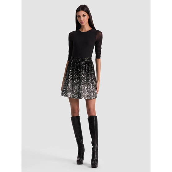 Women Chara Embell Crew Neck Ls Party Dress - Black/Multi [價格已含稅]