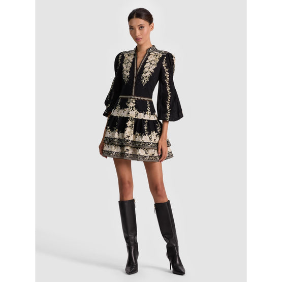 Women Valencia Deep V Blsn Sleeve Mini Dress - Black, Tan [價格已含稅]