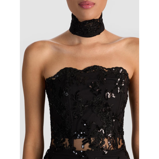 Women Georgie Strpls Embell Lace Mini Dress Collar - Black [價格已含稅]