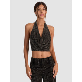 Women Dani Embell Deep Cowl Tie Bk Halter Top - Black [價格已含稅]