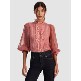 Women Eugenia Mock Neck Lace Dtl Handkerchief Blouse - Pink [價格已含稅]