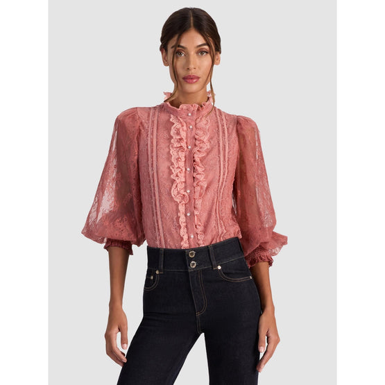 Women Eugenia Mock Neck Lace Dtl Handkerchief Blouse - Pink [價格已含稅]