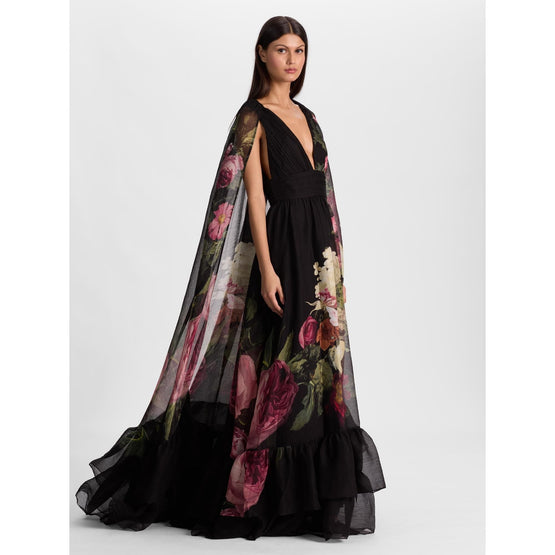 Women Roya V Neck Cape Sleeve Maxi Dress - Black/Multi [價格已含稅]
