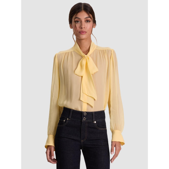 Women Thayer Tie Neck Slouchy Blouse - Yellow, Gold [價格已含稅]