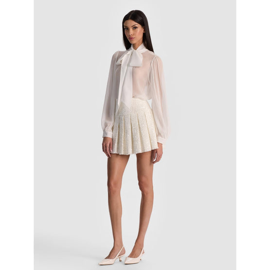 Women Emilie Frayed Box Plt Mini Skirt - White [價格已含稅]