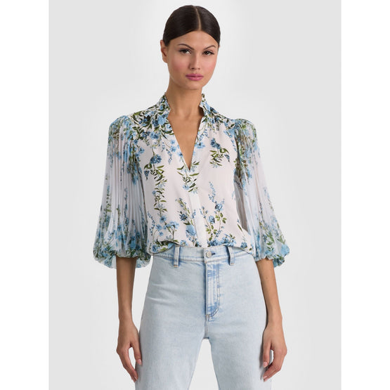 Women Ilan Pltd Blsn Sleeve Btnft Blouse - Blue, White [價格已含稅]