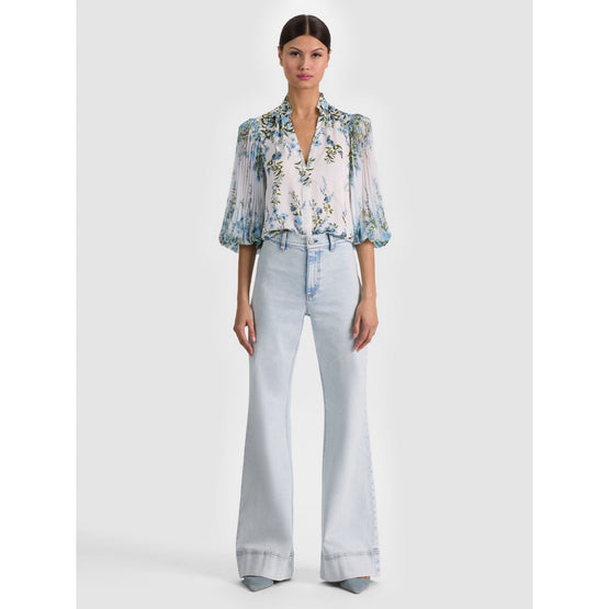 Women Ilan Pltd Blsn Sleeve Btnft Blouse - Blue, White [價格已含稅]