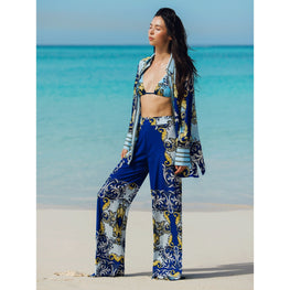 Women Lane Slit Cuff Oversized Button Down - Blue, Multi [價格已含稅]