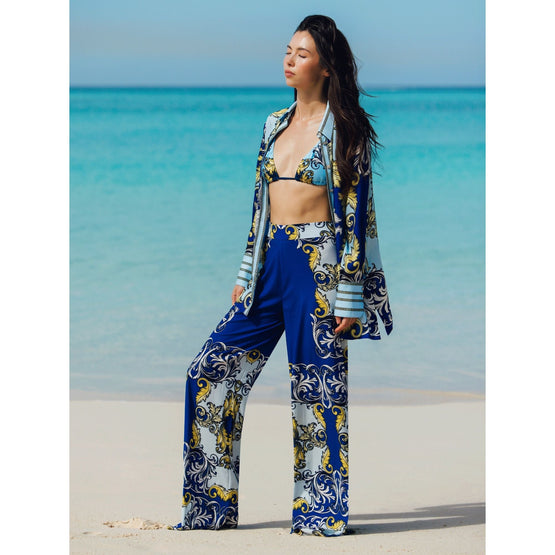 Women Lane Slit Cuff Oversized Button Down - Blue, Multi [價格已含稅]