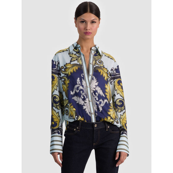 Women Lane Slit Cuff Oversized Button Down - Blue, Multi [價格已含稅]