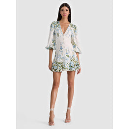 Women Irene Empire Tie Waist Ls Mini Dress - Blue, White [價格已含稅]
