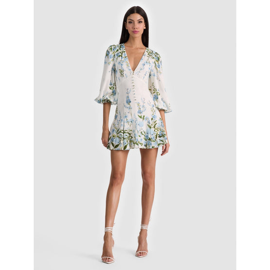 Women Irene Empire Tie Waist Ls Mini Dress - Blue, White [價格已含稅]