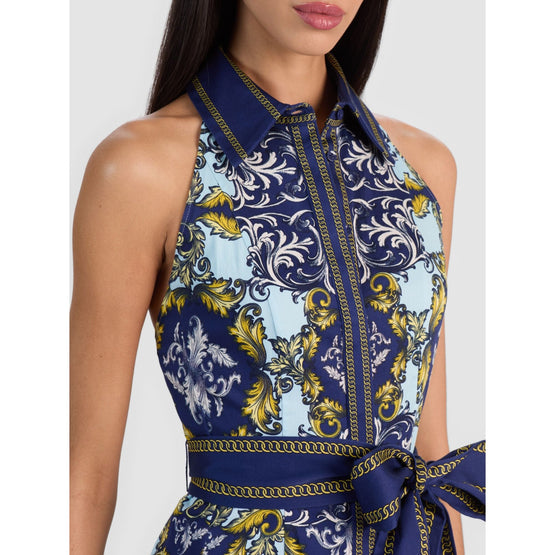 Women Lucy Halter Neck Mini Shirt Dress - Blue, Multi [價格已含稅]