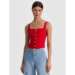 Women Esma Sq Neck Btn Ft Cropped Top - Red [價格已含稅]