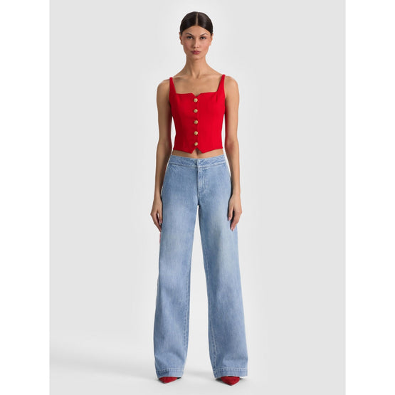 Women Esma Sq Neck Btn Ft Cropped Top - Red [價格已含稅]