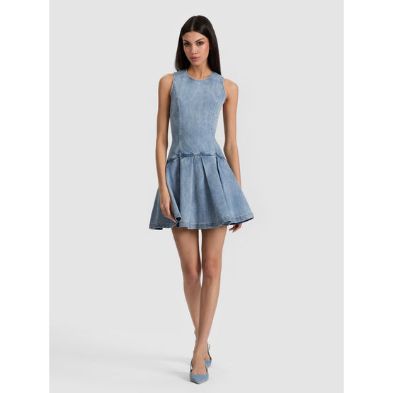 Women Adley Sleeveless Drop Waist Denim Mini Dress - Blue [價格已含稅]