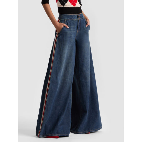 Women Nessi Hr Baggy Denim Pant Side Stripe - Blue [價格已含稅]