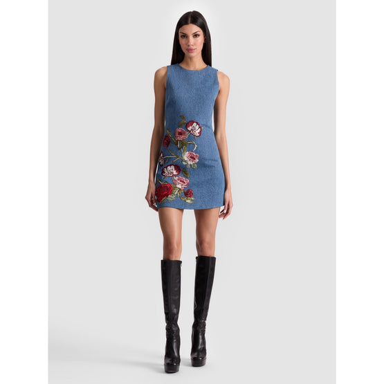 Women Cade Embr Sleeveless Shift Denim Mini Dress - Blue [價格已含稅]