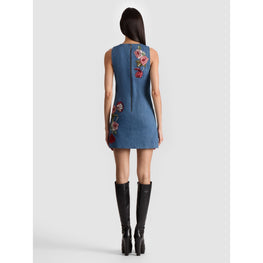 Women Cade Embr Sleeveless Shift Denim Mini Dress - Blue [價格已含稅]