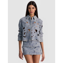 Women Finely Embr Eyelet Cropped Ovsd Denim Btn Dwn Shirt - Blue [價格已含稅]