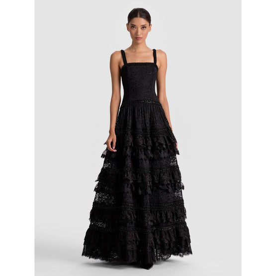 Women Zena Embell Square Neck Tiered Gown - Black [價格已含稅]