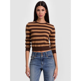 Women Carolann Striped Shrunken Crewneck Pullover - Brown [價格已含稅]