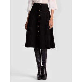 Women Calica Leather Snap Ft Aline Midi Skirt - Black [價格已含稅]