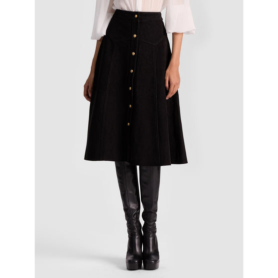 Women Calica Leather Snap Ft Aline Midi Skirt - Black [價格已含稅]