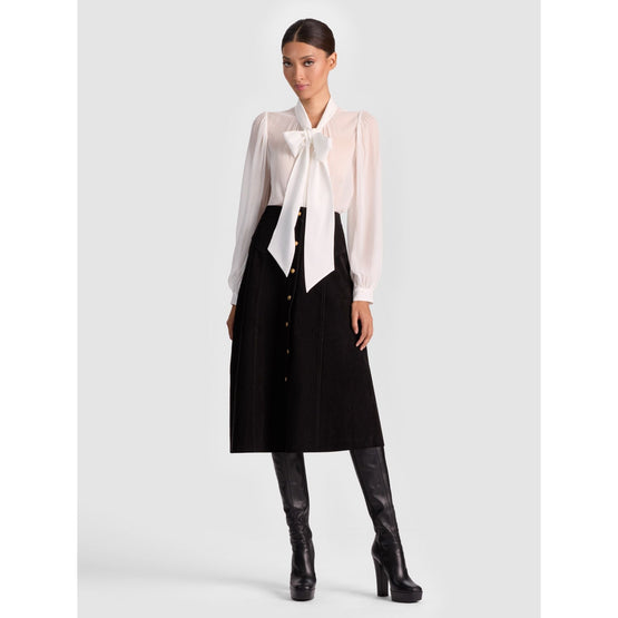 Women Calica Leather Snap Ft Aline Midi Skirt - Black [價格已含稅]