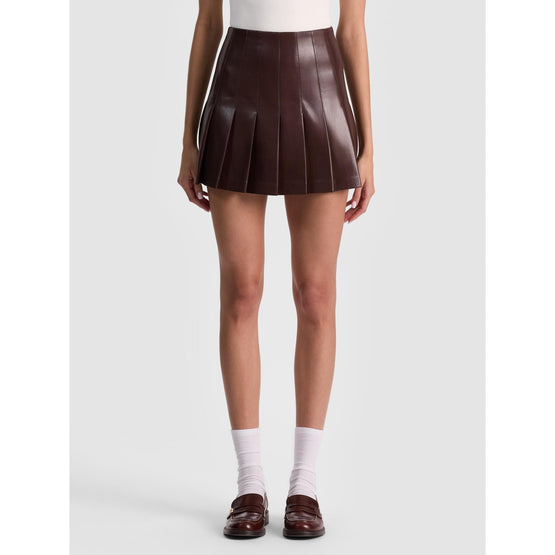Women Carter Vegan Lthr Stitch Plt Mini Skirt - Brown [價格已含稅]