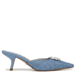 Women Brit Orchid Kitten Heel Mule - Royal Sky Blue Fabric [價格已含稅]
