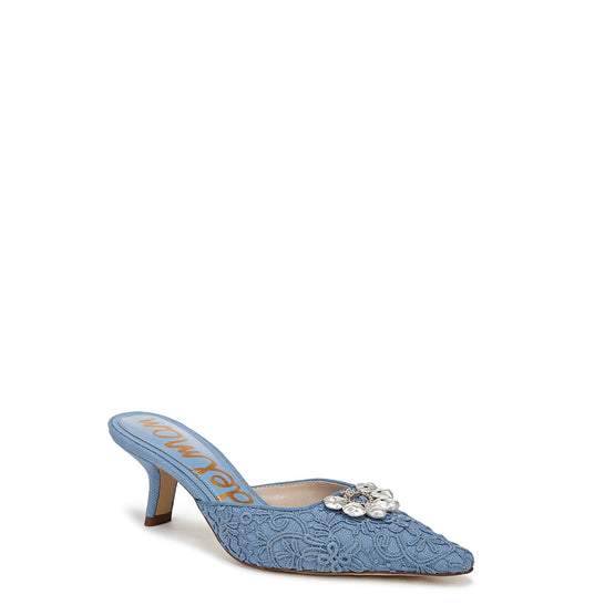 Women Brit Orchid Kitten Heel Mule - Royal Sky Blue Fabric [價格已含稅]
