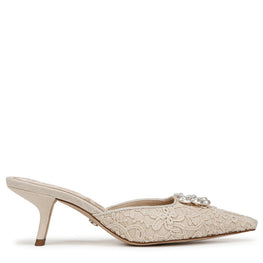 Women Brit Orchid Kitten Heel Mule - Ivory Fabric [價格已含稅]