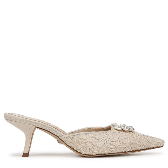 Women Brit Orchid Kitten Heel Mule - Ivory Fabric [價格已含稅]