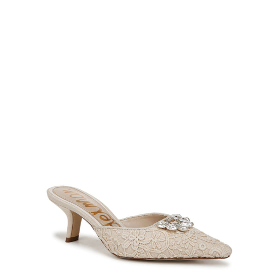 Women Brit Orchid Kitten Heel Mule - Ivory Fabric [價格已含稅]