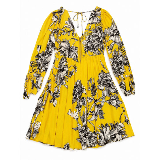 Women Clarissa Deep V Tie Sleeve Mini Dress - Yellow [價格已含稅]