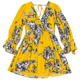 Women Clarissa Deep V Tie Sleeve Mini Dress - Yellow [價格已含稅]